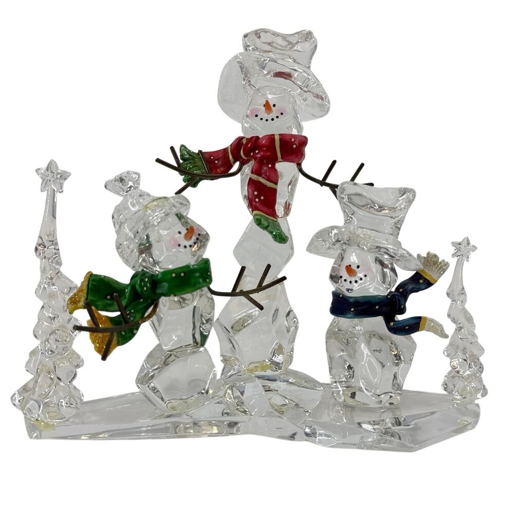Clear Lucite Acrylic Snowman Family Christmas Figurine 7" Ice Cube Holiday Decor